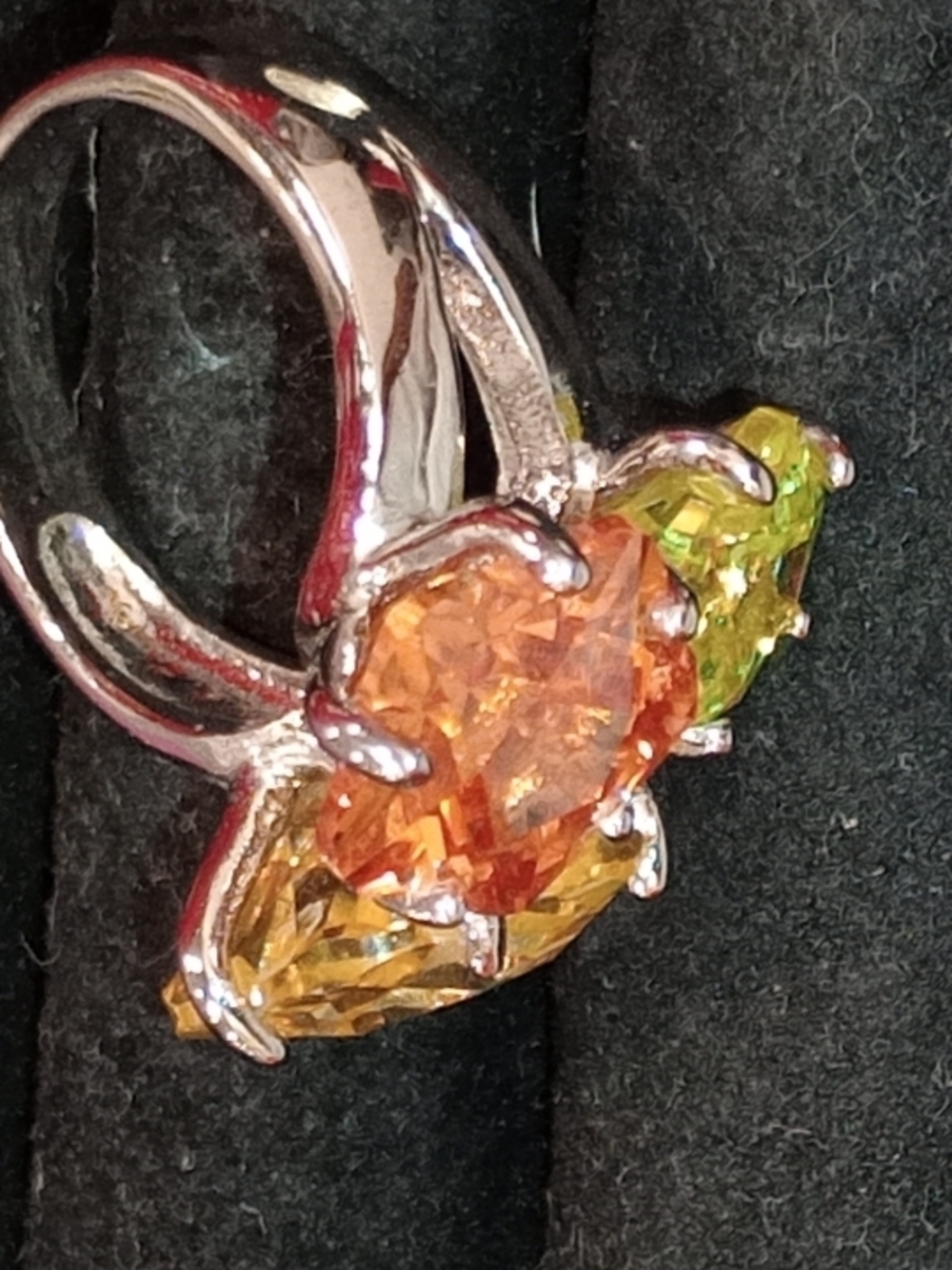 Park Lane Orange, Yellow & Green Crystal Flower Ring - Picture 4 of 14